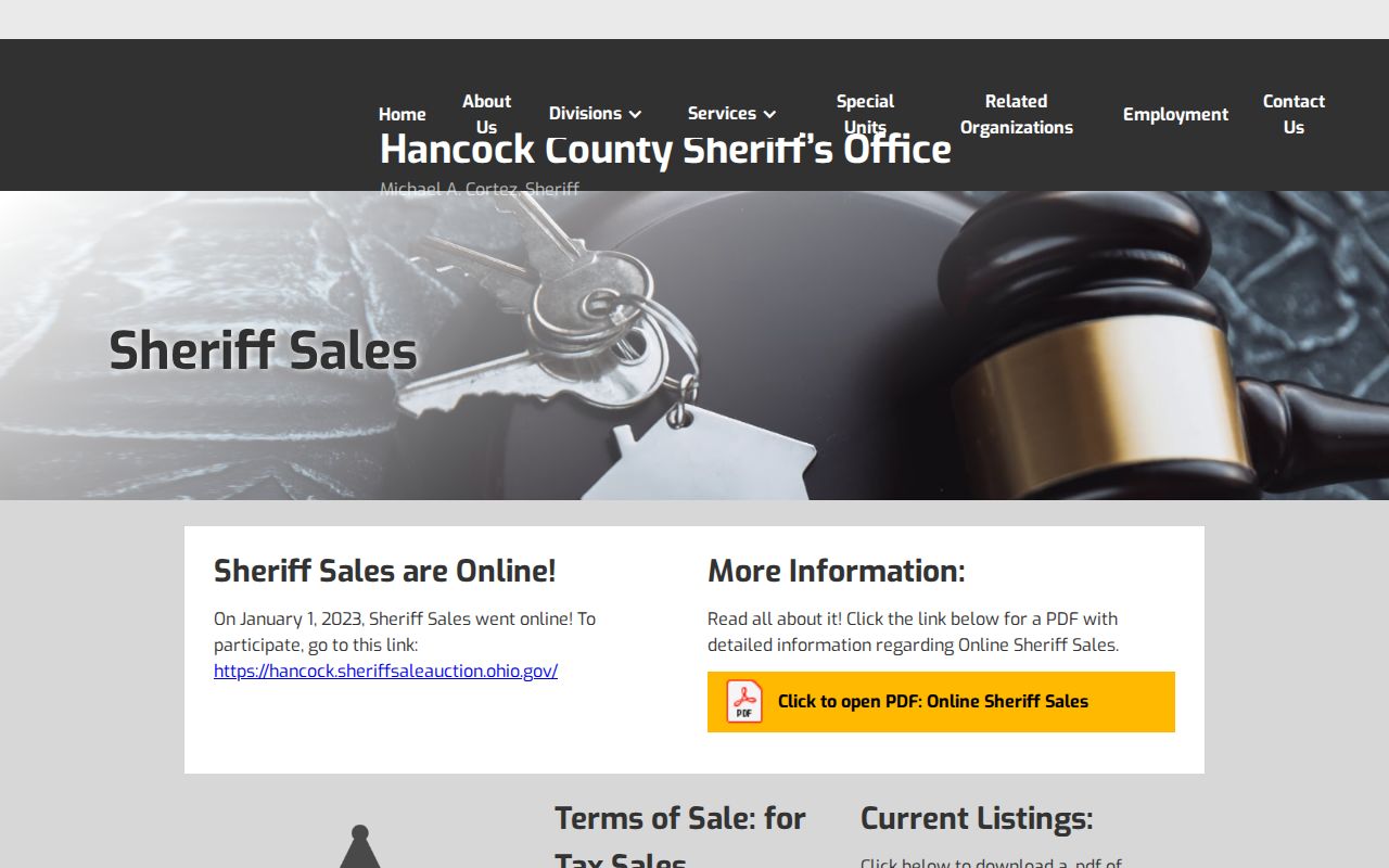 Hancock County property tax records and sheriff sale terms
