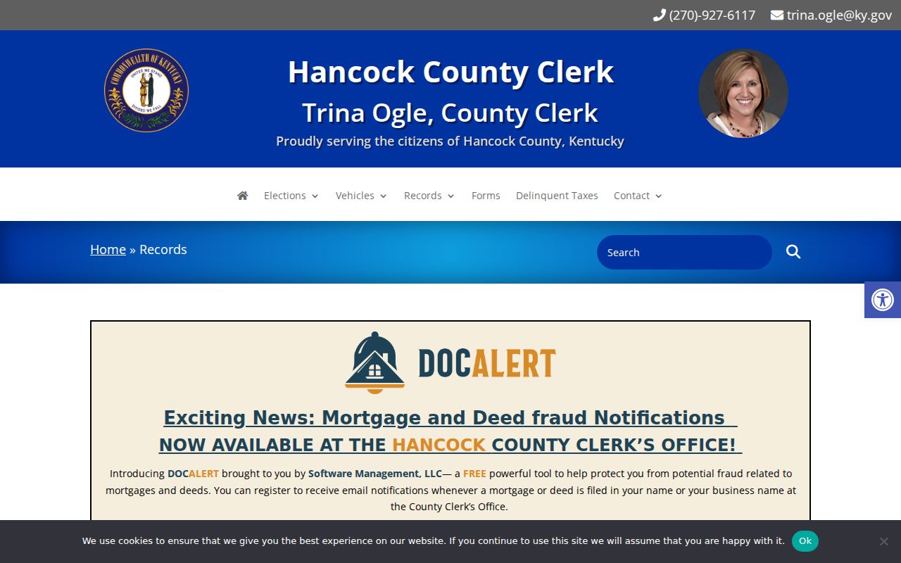 Hancock County property records clerk index and online image coverage
