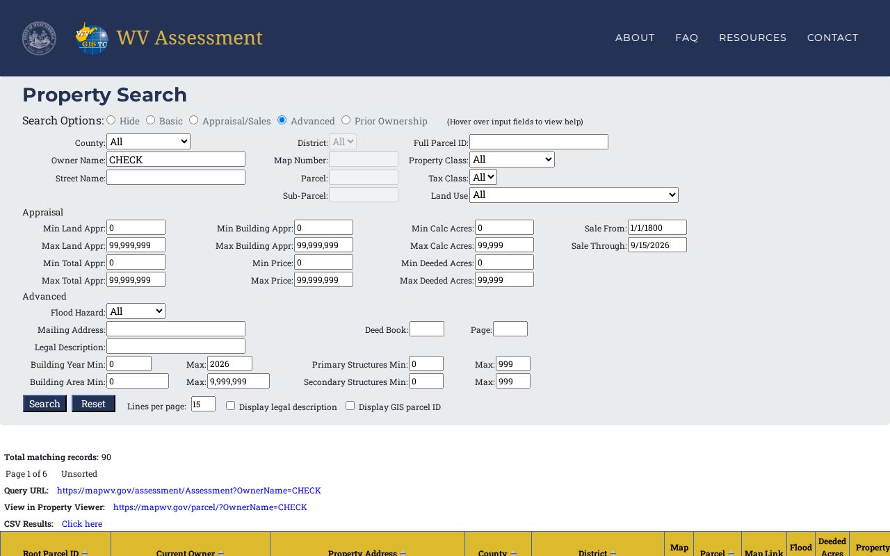 Hancock County property records search fields in the state assessor portal
